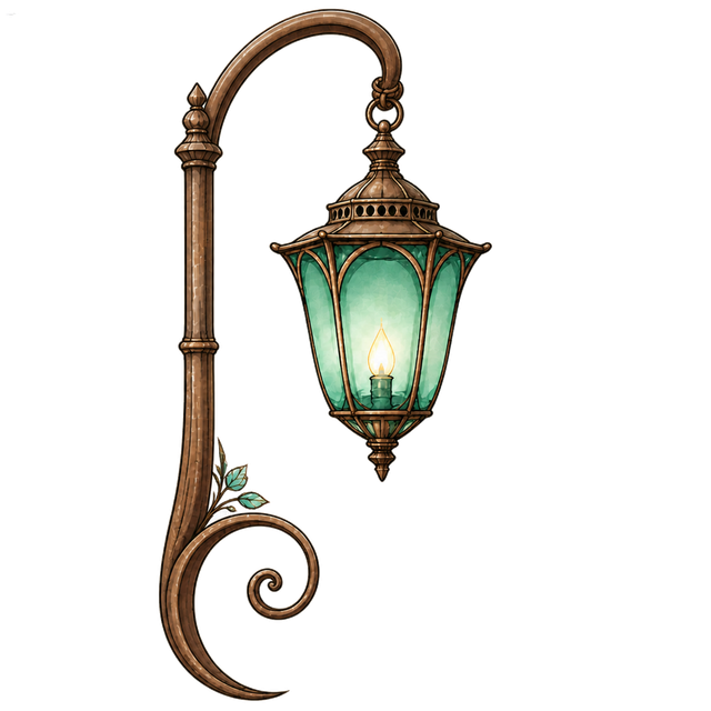 Ink & Wonder lantern emblem with a jade-green light