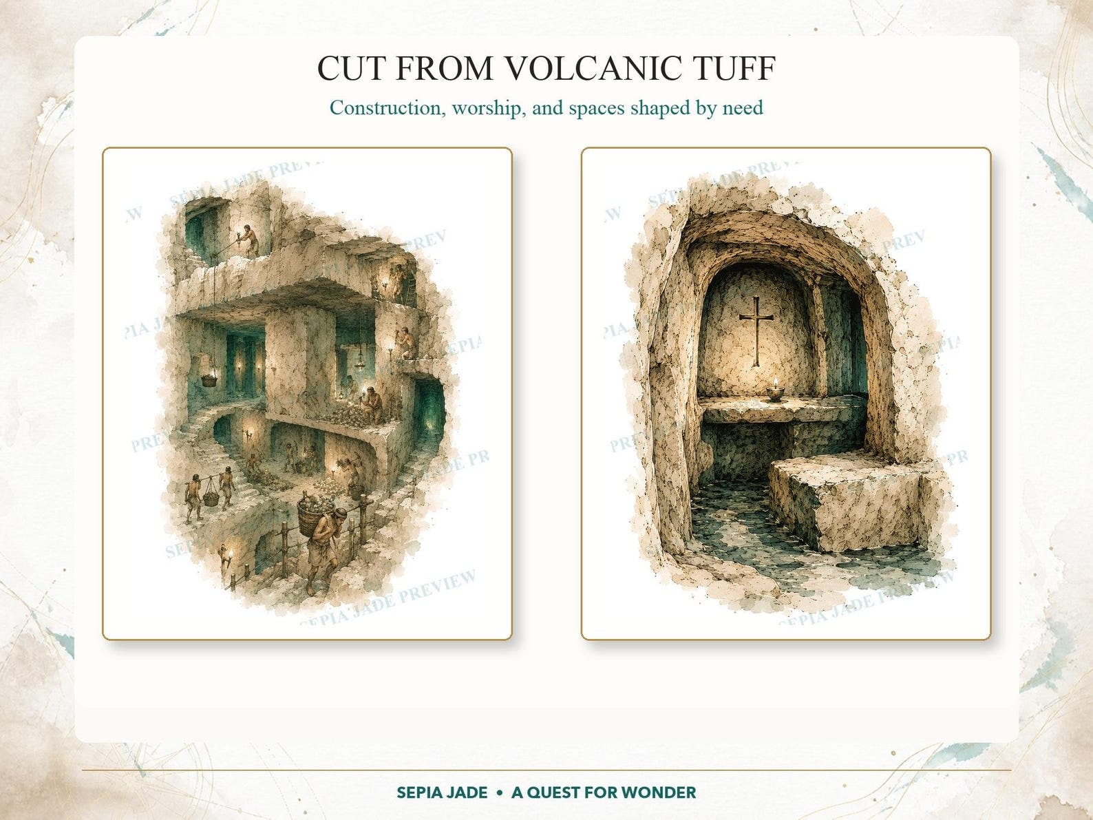 Derinkuyu spaces cut from volcanic tuff
