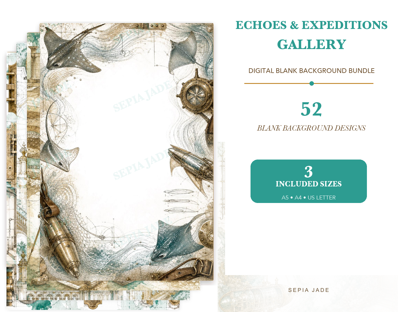 Echoes & Expeditions Gallery — Digital Blank Background Bundle — 52 Designs hero preview