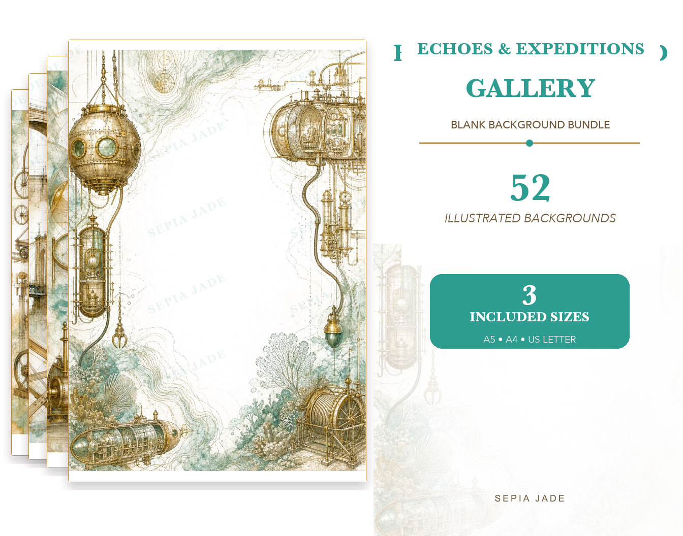 Echoes & Expeditions Gallery — Digital Blank Background Bundle — 52 Designs