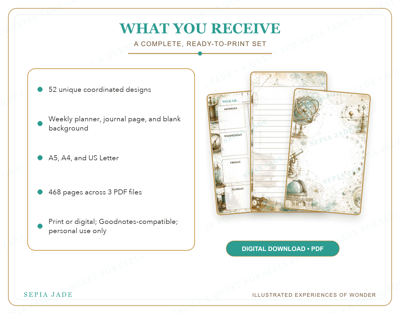 What is included in Echoes & Expeditions Gallery — Digital Complete Suite — 52 Designs