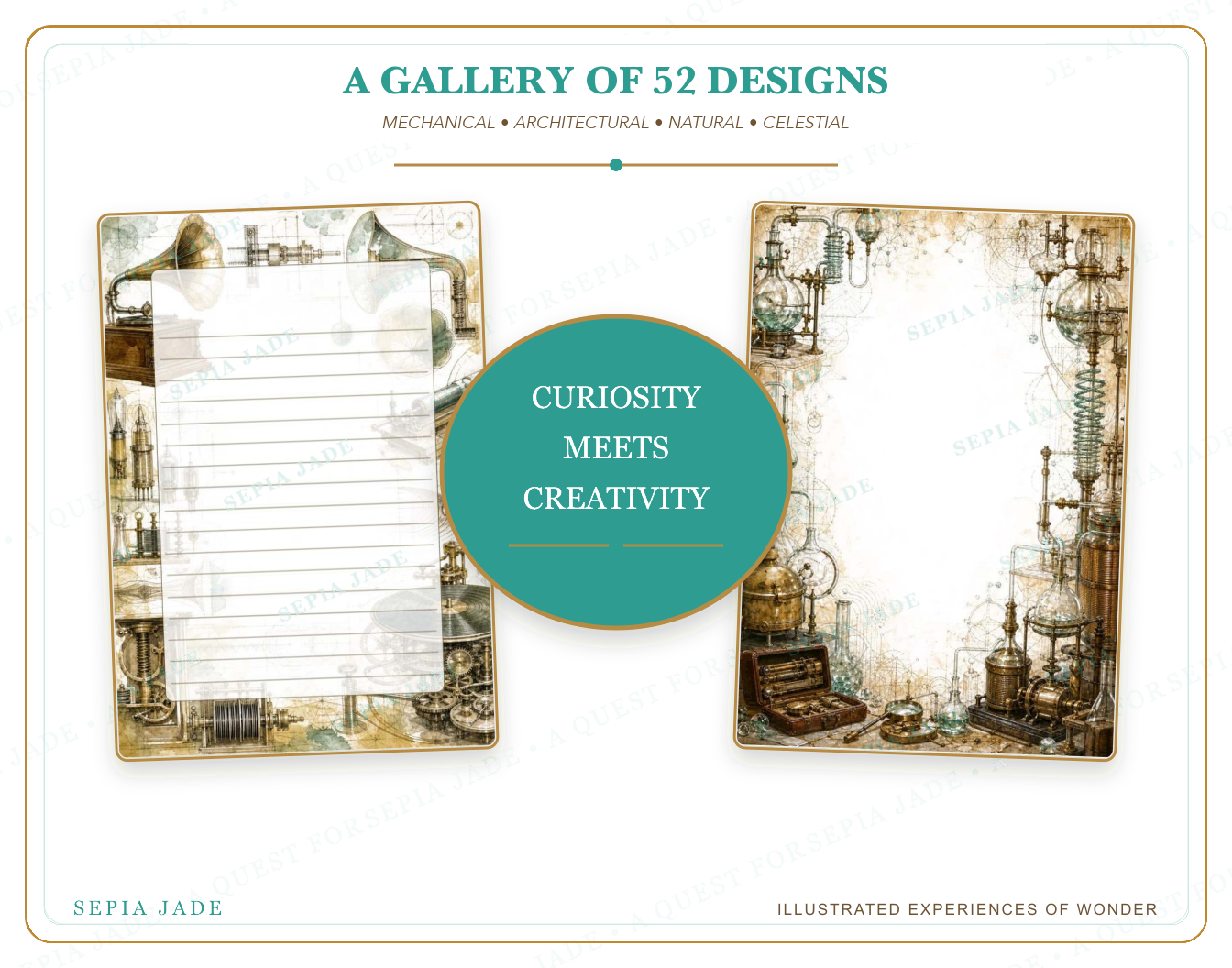 The artwork story for Echoes & Expeditions Gallery — Digital Complete Suite — 52 Designs