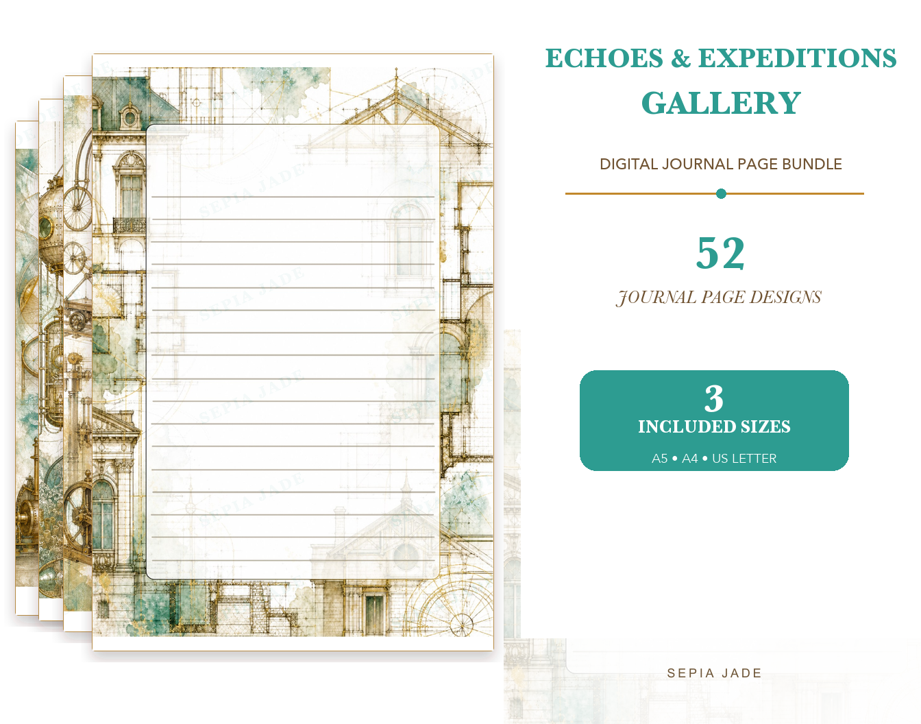 Echoes & Expeditions Gallery — Digital Journal Page Bundle — 52 Designs hero preview