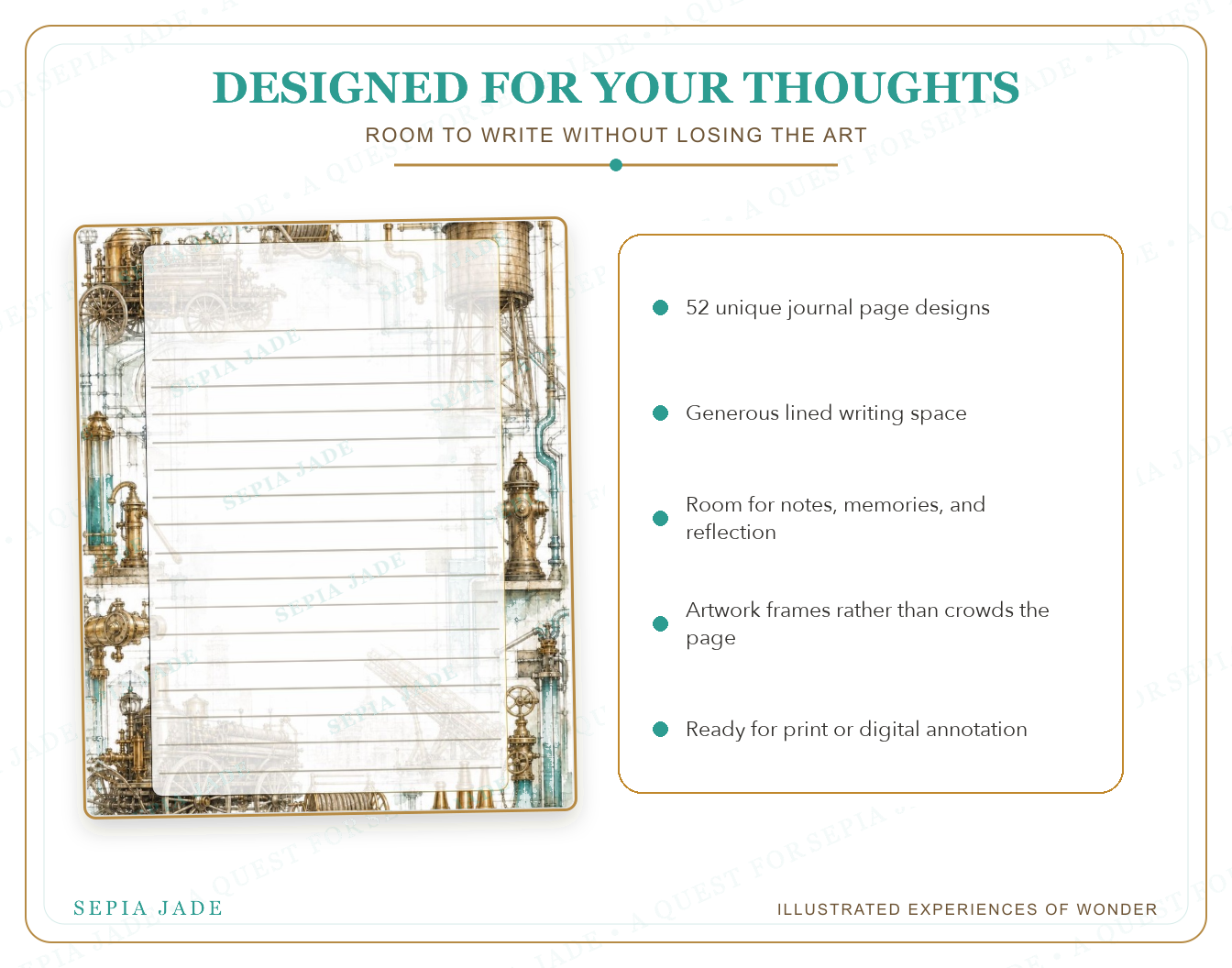Product details for Echoes & Expeditions Gallery — Digital Journal Page Bundle — 52 Designs