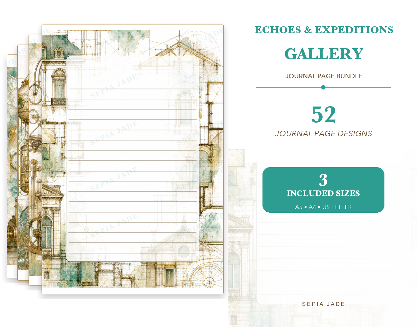 Echoes & Expeditions Gallery — Digital Journal Page Bundle — 52 Designs