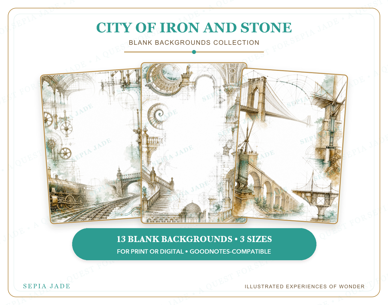 Instant digital download information for City of Iron and Stone Digital Blank Backgrounds — 13 Designs