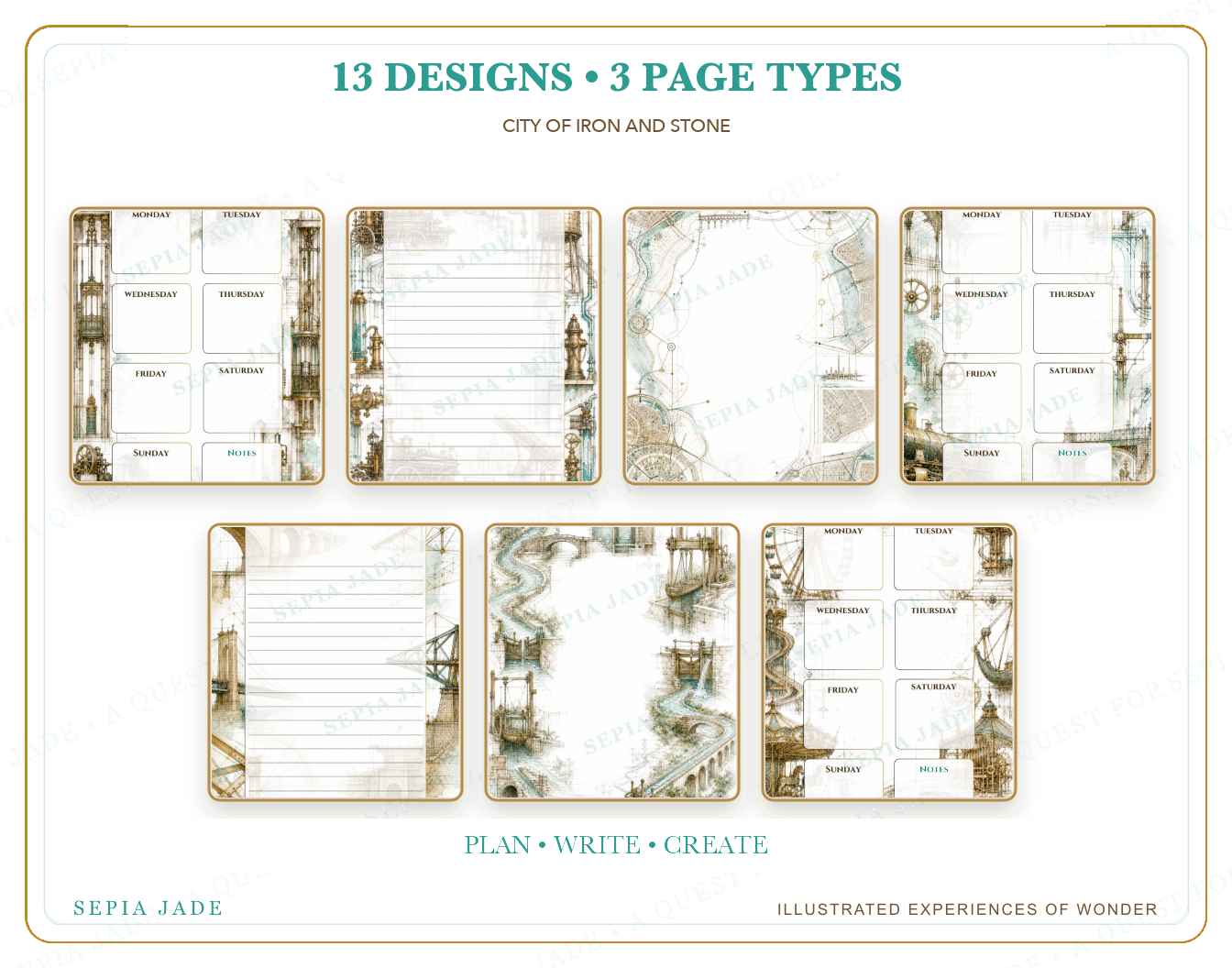 Thirteen coordinated designs included in City of Iron and Stone Digital Complete Suite — 13 Designs