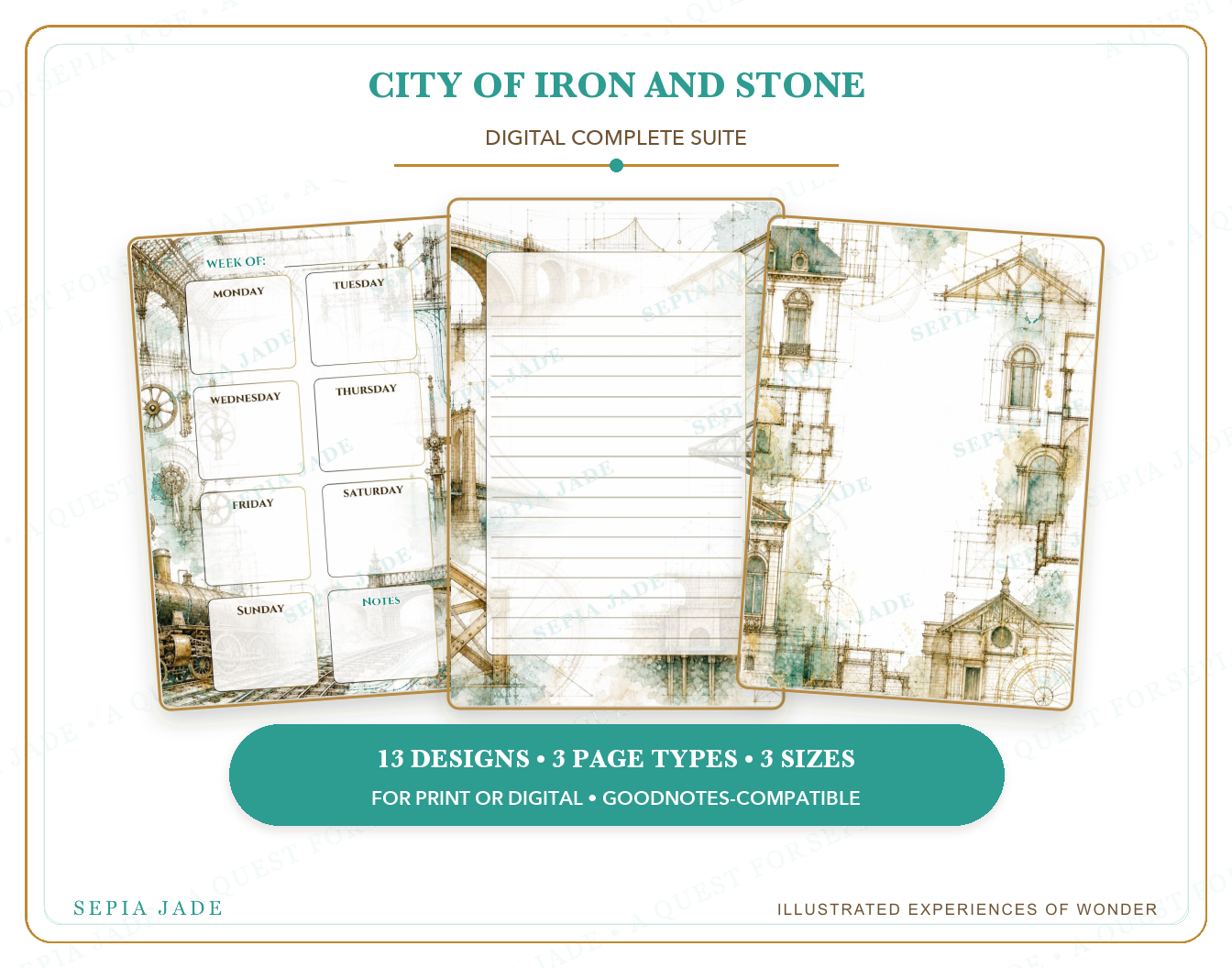Instant digital download information for City of Iron and Stone Digital Complete Suite — 13 Designs
