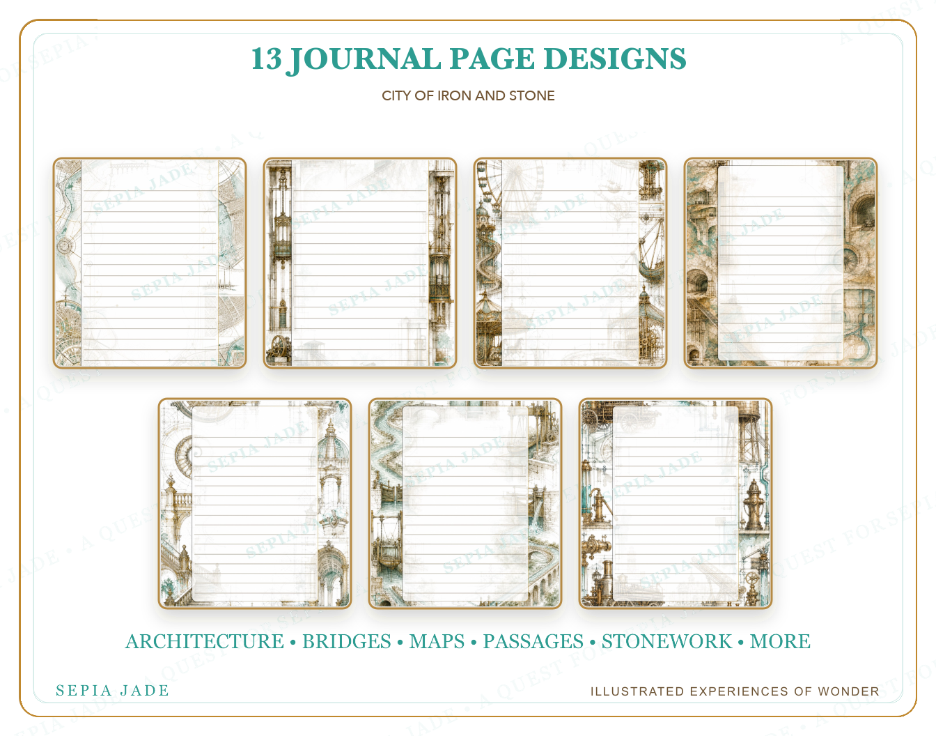 Thirteen coordinated designs included in City of Iron and Stone Digital Journal Pages — 13 Designs