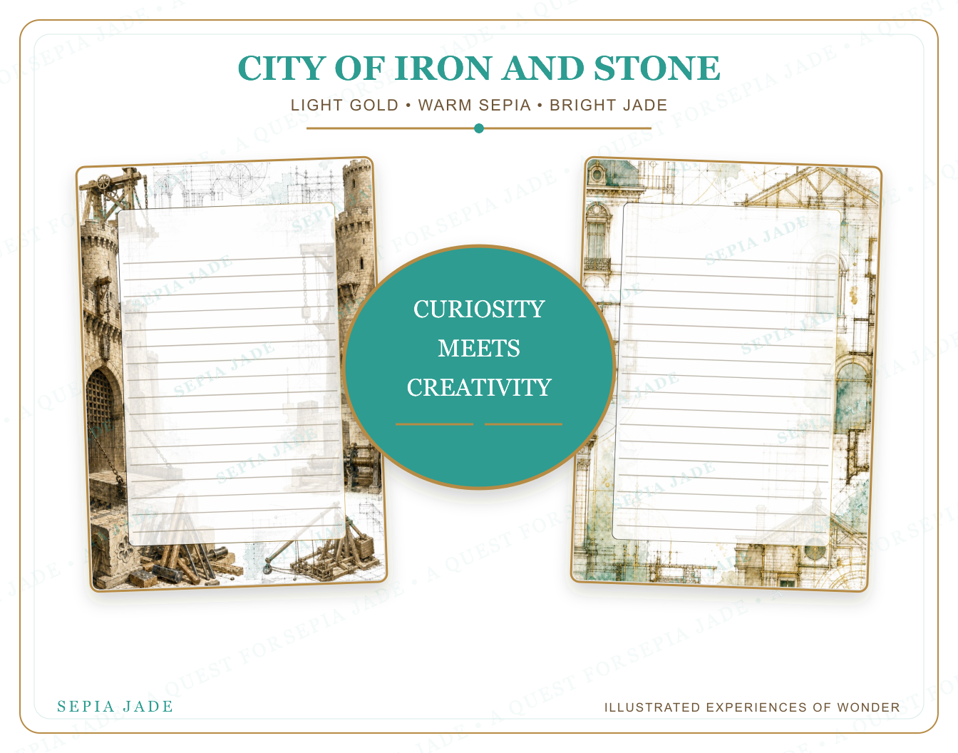 The artwork story for City of Iron and Stone Digital Journal Pages — 13 Designs