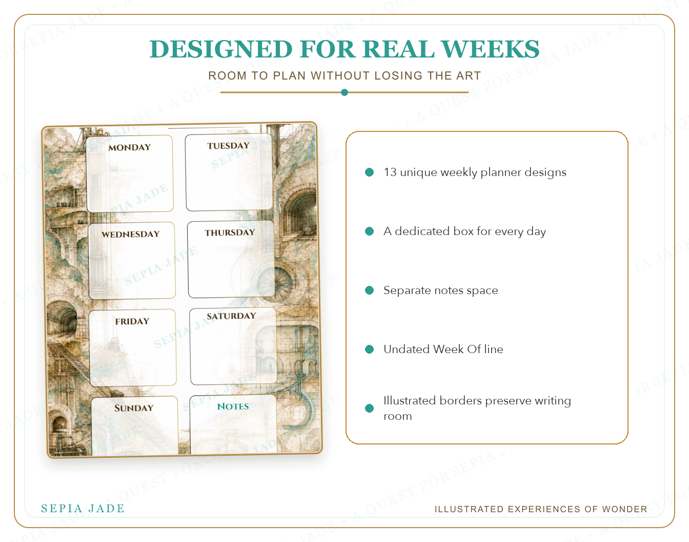Product details for City of Iron and Stone Digital Weekly Planner — 13 Designs