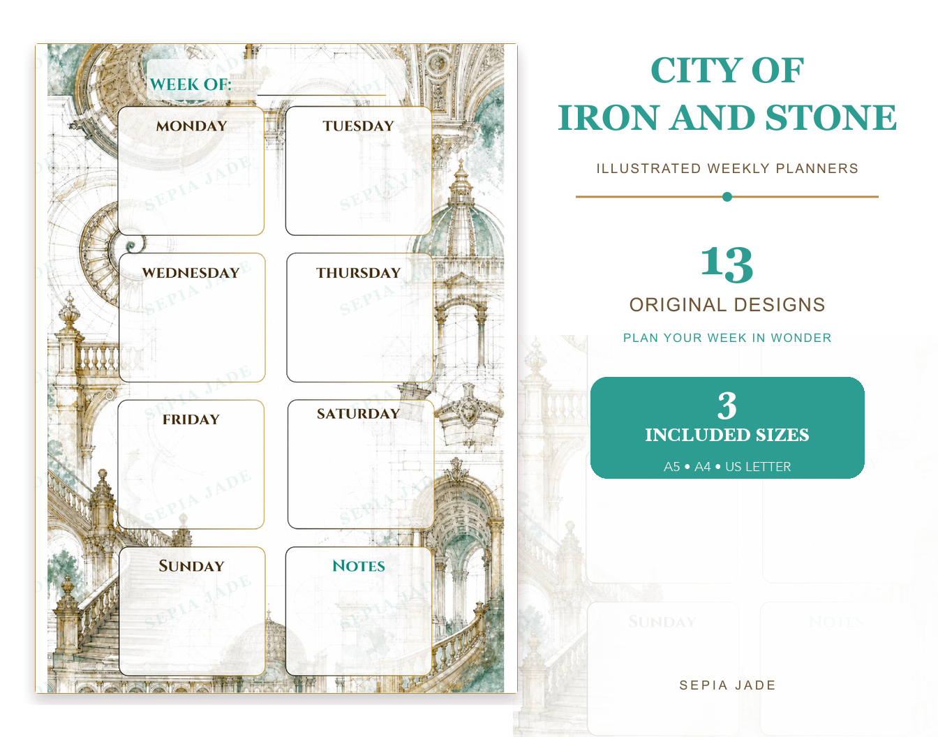 City of Iron and Stone Digital Weekly Planner — 13 Designs