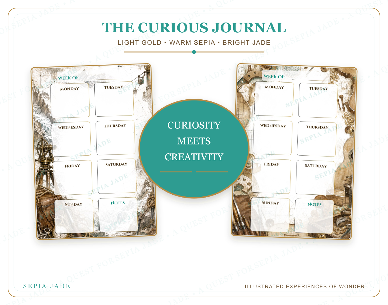 The artwork story for The Curious Journal Digital Weekly Planner — 13 Designs