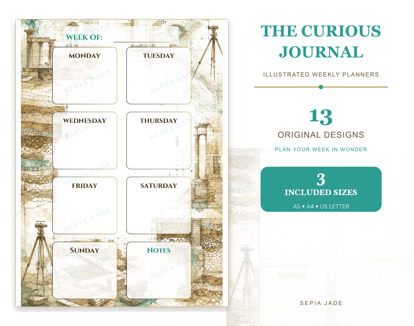 The Curious Journal Digital Weekly Planner — 13 Designs