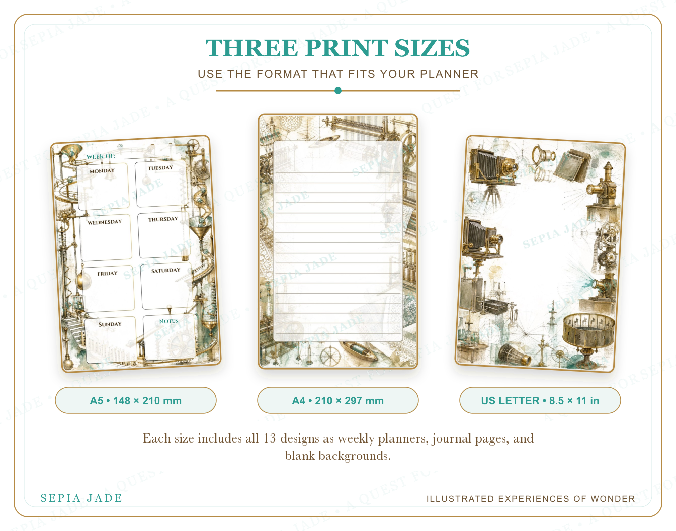 US Letter, A4, and A5 sizes supplied with The Inventor's Workshop Digital Complete Suite — 13 Designs