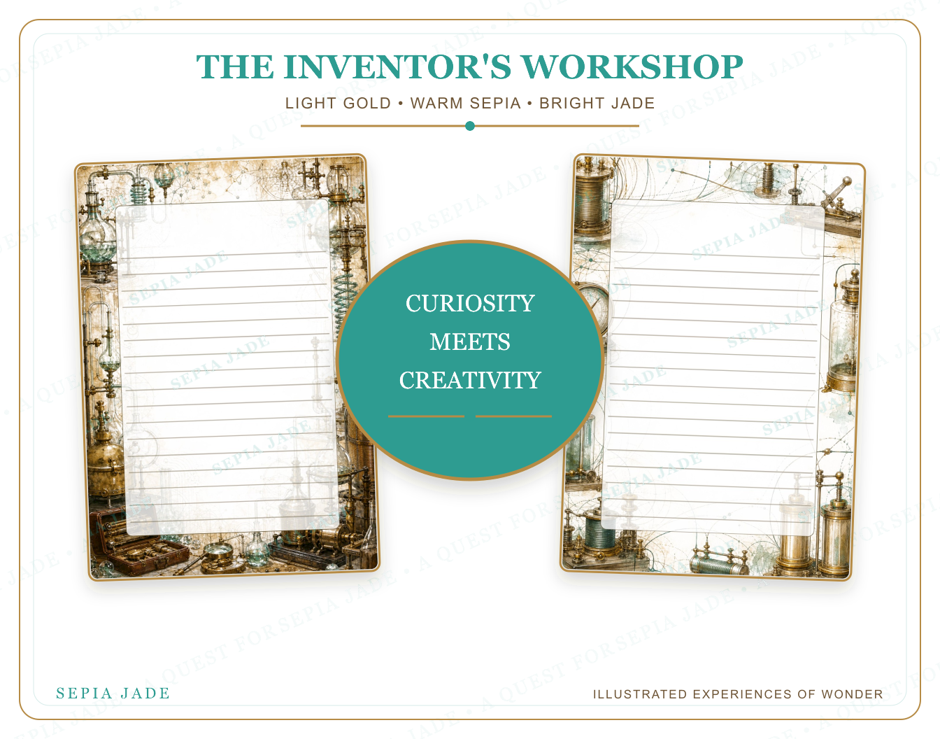 The artwork story for The Inventor's Workshop Digital Journal Pages — 13 Designs