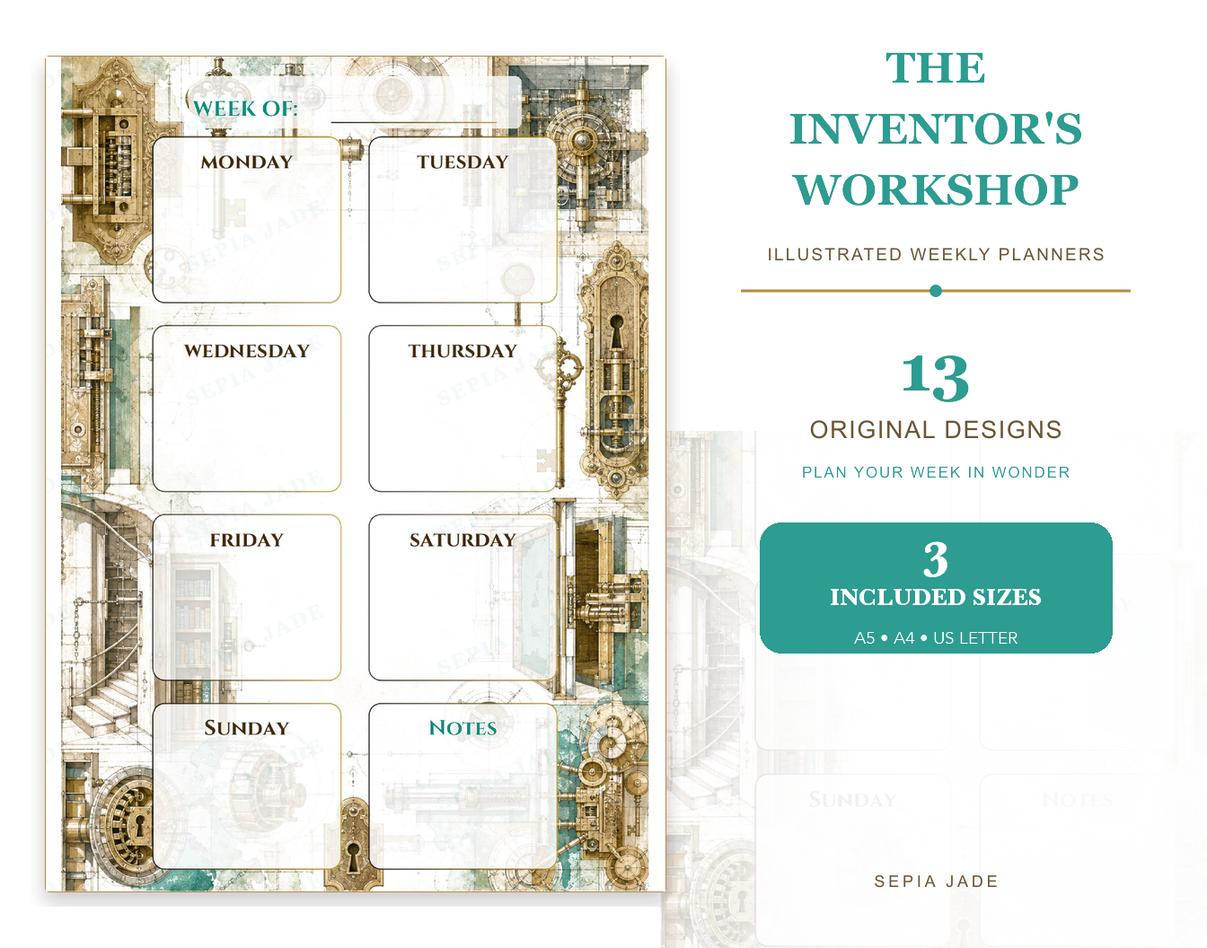The Inventor's Workshop Digital Weekly Planner — 13 Designs hero preview