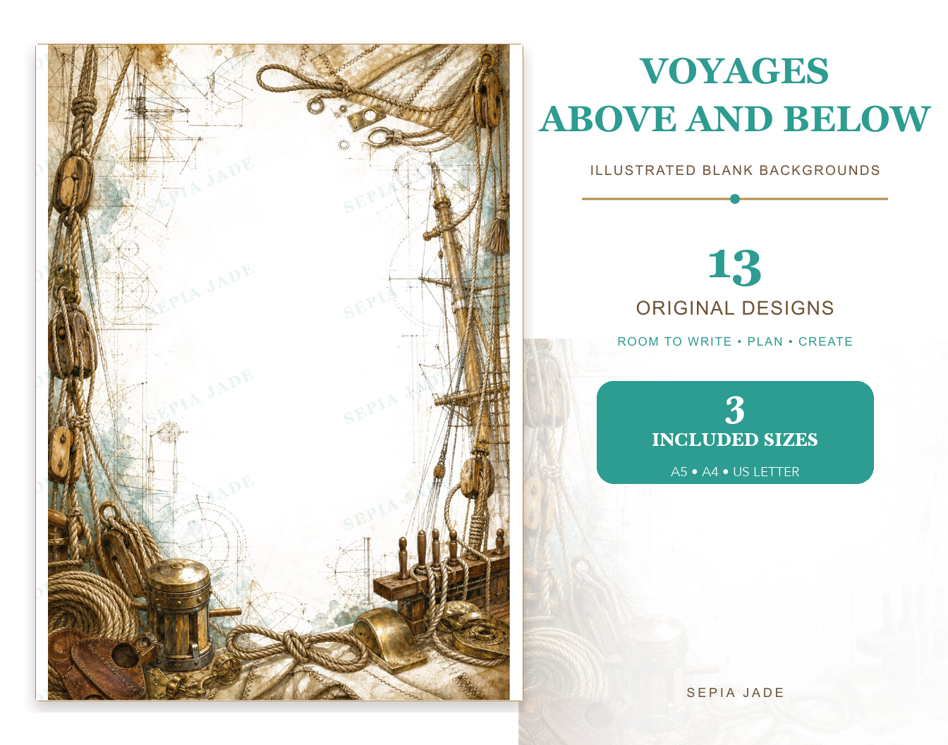 Voyages Above and Below Digital Blank Backgrounds — 13 Designs