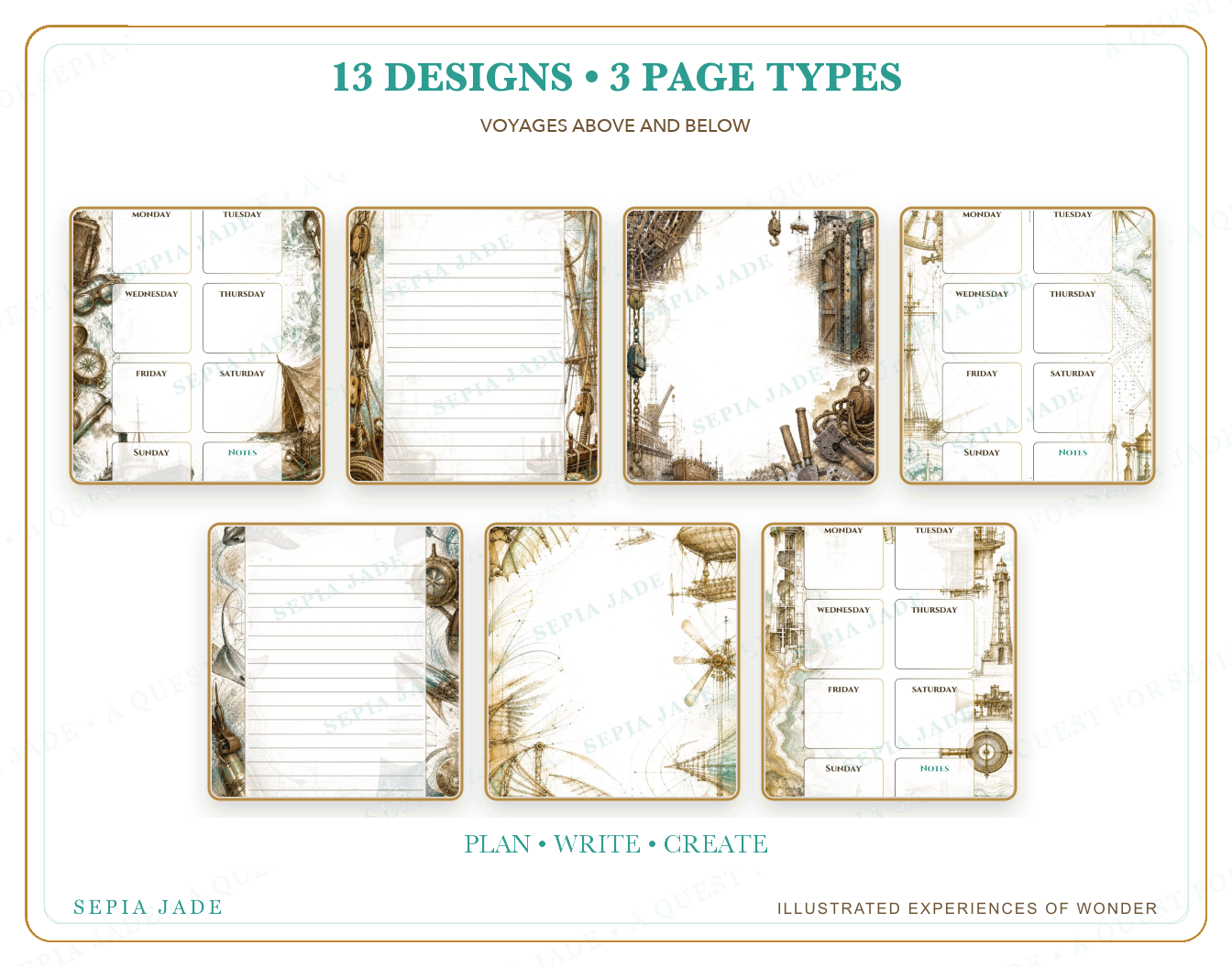 Thirteen coordinated designs included in Voyages Above and Below Digital Complete Suite — 13 Designs
