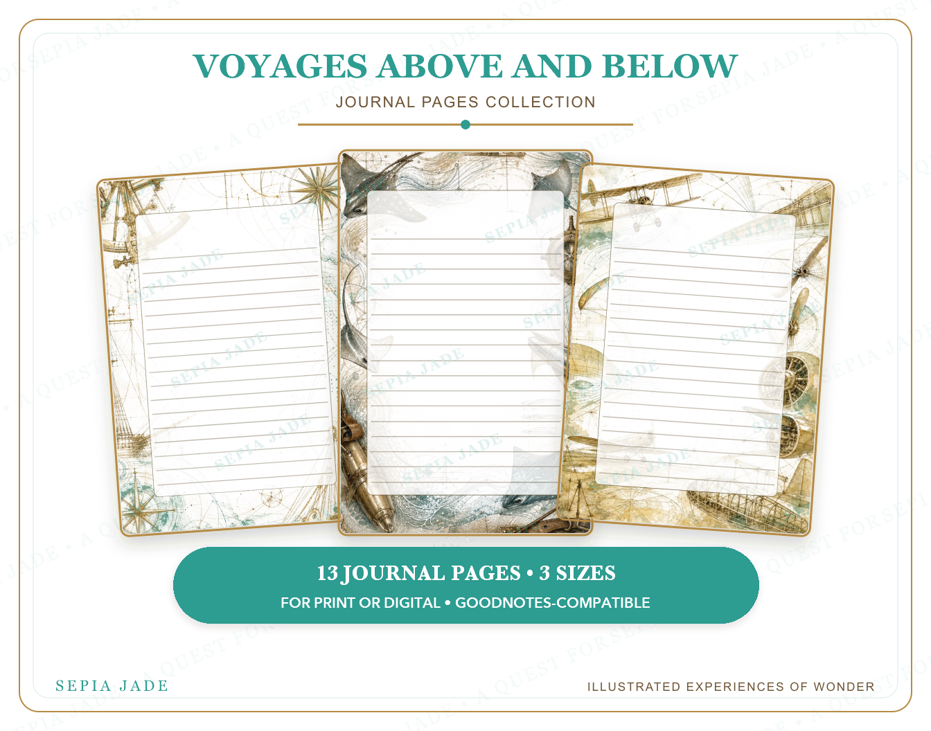 Instant digital download information for Voyages Above and Below Digital Journal Pages — 13 Designs