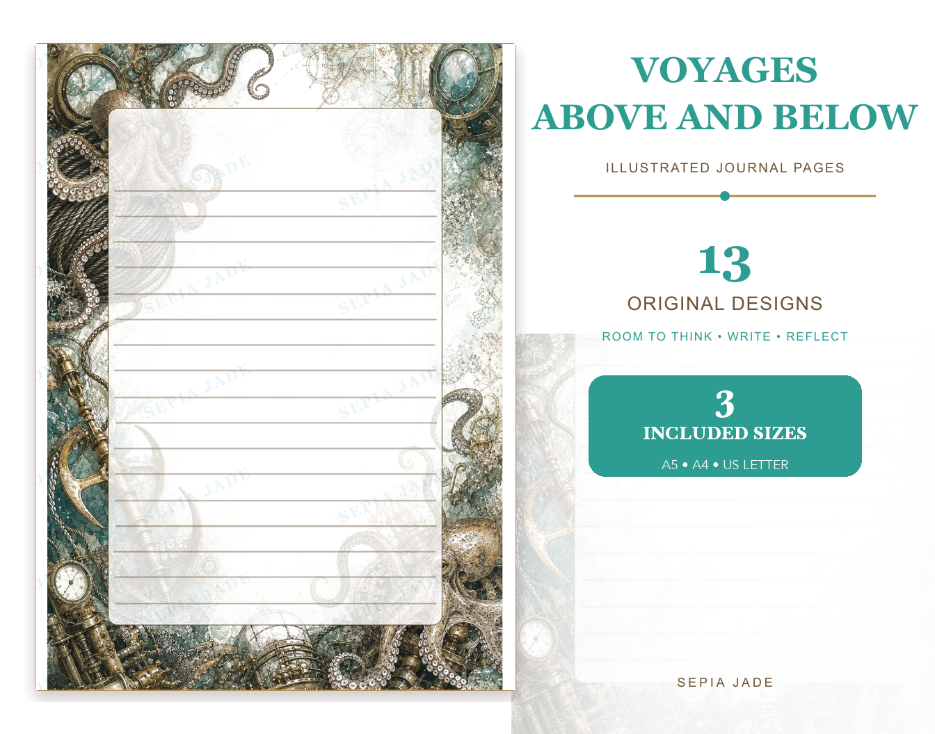 Voyages Above and Below Digital Journal Pages — 13 Designs