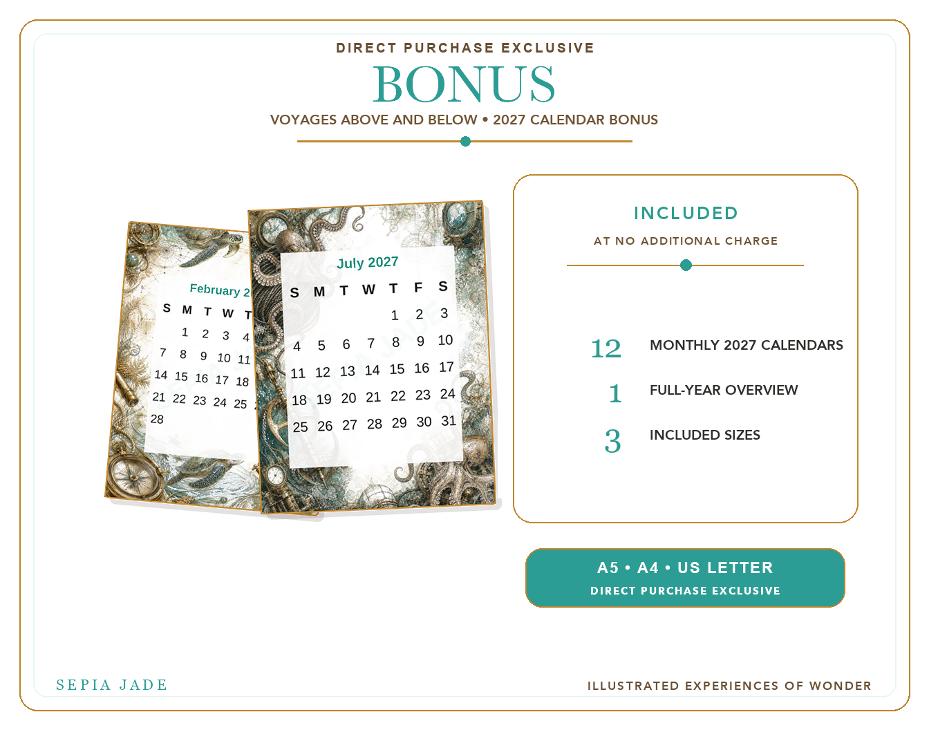 Direct-purchase 2027 Calendar Bonus preview for Voyages Above and Below
